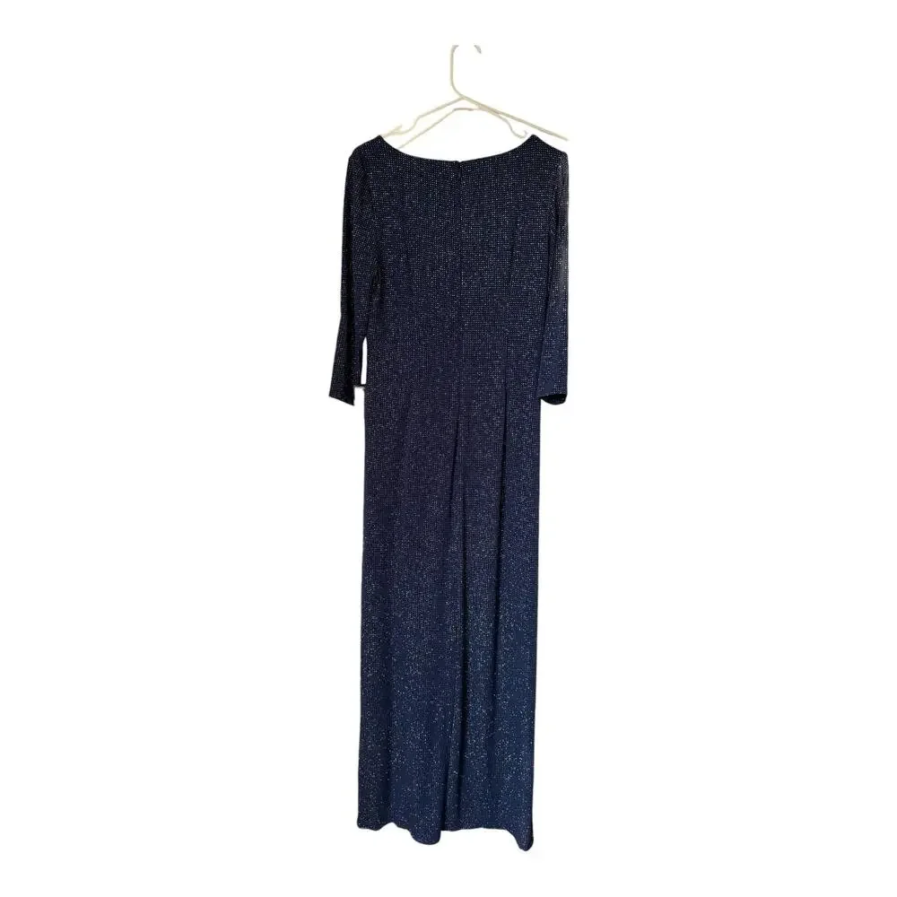 NWT Alex Evenings 3/4 Sleeve Long Dress with Cinched Tie Waist blue size 10